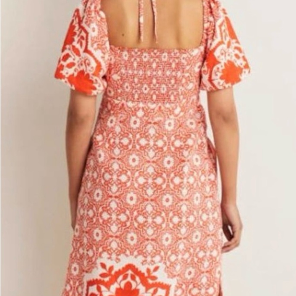 Boden orange and White Patterned Midi Dress - Picture 3 of 5